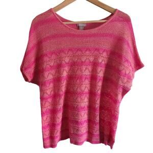 Chico's Bright Pink Lightweight Knit Short Sleeved Round Neckline Top